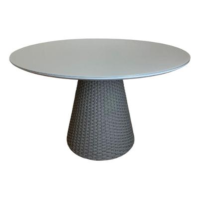 Mesa De Jantar Cone Redonda 100 Cm Tampo Laqueado Cinza + Vidro Base Corda Náutica Cinza