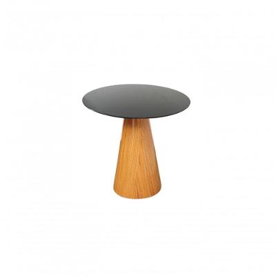 Mesa Lateral Cone Redonda 51cm Tampo Laqueado Base Laminada Em Madeira Freijó Preto