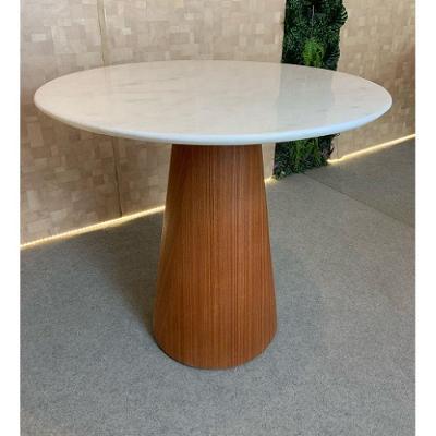Mesa Cone 70cm Base Madeira Natural Mogno e Tampo Branco