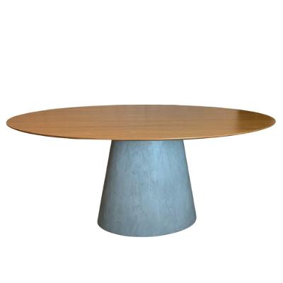 Mesa Cone Cimento Queimado Oval 180x100cm Tampo Freijó Marrom