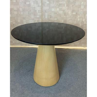 Mesa Cone 70cm Base Madeira Natural Freijó Claro Tampo Preto