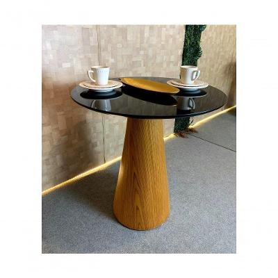 Mesa De Jantar Cone 70 Cm Base Madeira Freijó Tampo Laqueado Preto Cor Marrom