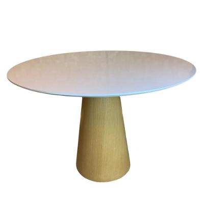 Mesa Cone 100cm Base Madeira Natural Freijó Claro Tampo Branco