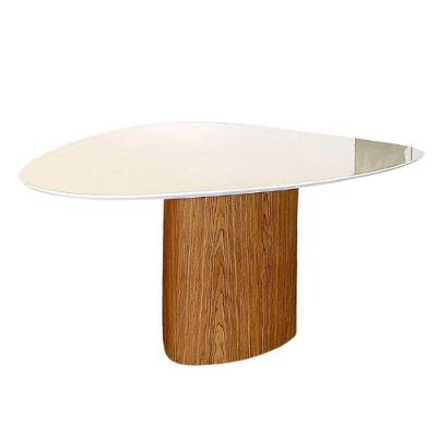 Mesa De Jantar Cone Orgânica 110x113 Cm Tampo Laca Branca Base Freijó Cor Marrom