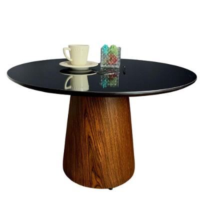 Mesa De Centro Cone Tampo 60 Cm Em Mdf Laqueado E Base Em Madeira Natural Pau Ferro Cor Preto
