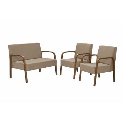 Conjunto Poltrona Jade Braço Madeira Dsalla Suede Cappuccino
