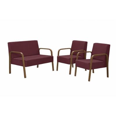 Conjunto Poltrona Jade Braço Madeira D Salla Suede Bordô