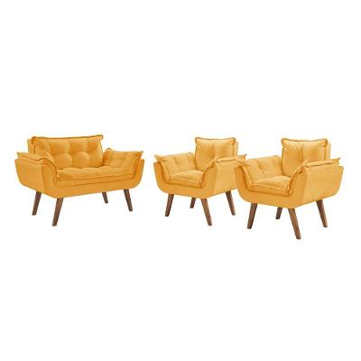 Conjunto Poltronas Opalla 1 Namoradeira e 2 Poltronas Madeira Amarelo
