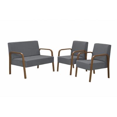 Conjunto Poltronas Jade Braço Madeira Suede Grafite