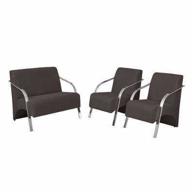 Conjunto Poltrona Vênus Braço Alumínio Suede Marrom