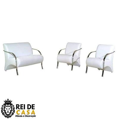 Conjunto Poltrona Vênus Braço Alumínio DSalla Courino Branco