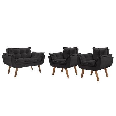 Conjunto Poltrona PÉs Madeira Opalla Suede Preta