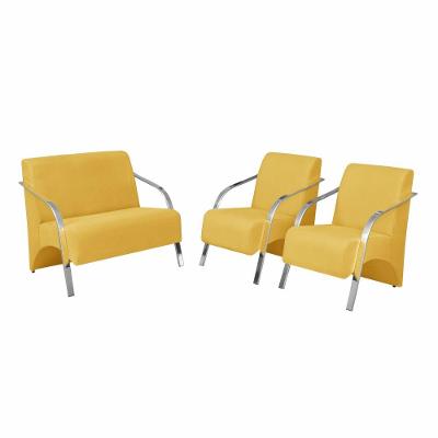 Conjunto Poltrona Vênus Braço Alumínio Suede Amarelo