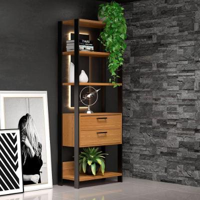 Estante 5 Prateleiras 2 Gavetas Freijó-Preto 73 X 32 X 185cm