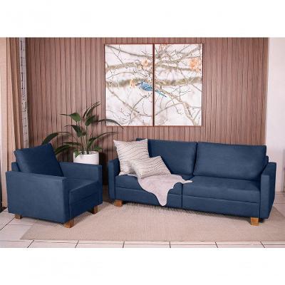 Conjunto Sofá 1,40 2 Lugares E Poltrona Plaza Azul- Straub Web