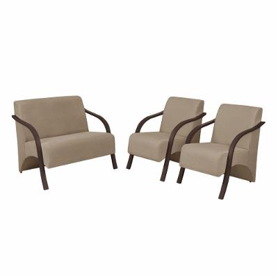 Conjunto Poltronas Vênus Pé Madeira D Salla Suede Cappuccino