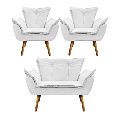 Kit 01 Namoradeira e 02 Poltronas Opala Corino Pés Palito