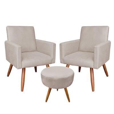 Kit 02 Poltronas 01 Puff Larissa Bege