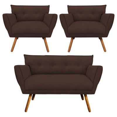 Kit 01 Namoradeira e 02 Poltronas Anitta Suede Pés Palito