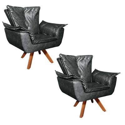 Kit 02 Poltronas Giratória Opala Preto