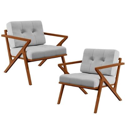 Kit 02 Poltronas Com Cintas De Corano Laís B04 Linho Cinza