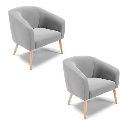 Kit 02 Poltronas Stella Suede Pés Palito Natural - D'rossi Cor Cinza