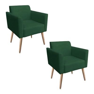 Kit 02 Poltronas Marisa Suede Pés Palito Natural Verde