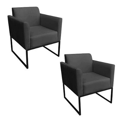 Kit 02 Poltronas Marisa Suede Base Industrial Metálica