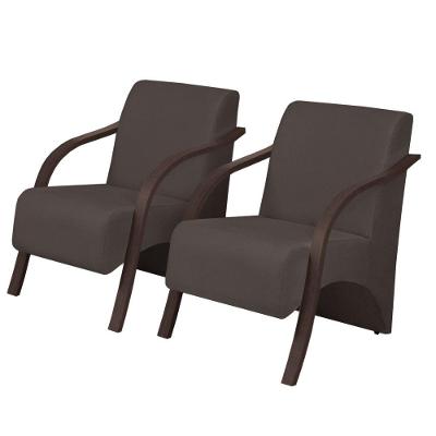 Kit 2 Poltrona Vênus 1 Lugar Braço Pé Madeira Marrom