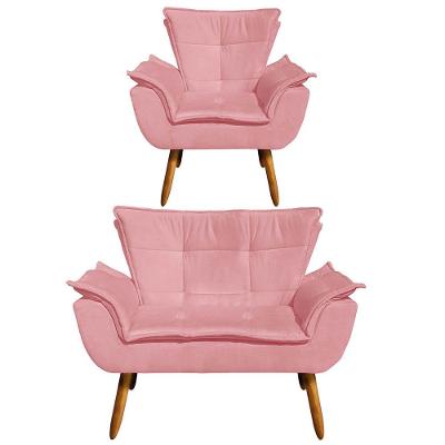 Kit 1 Namoradeira e 1 Poltrona Opala Suede Rose