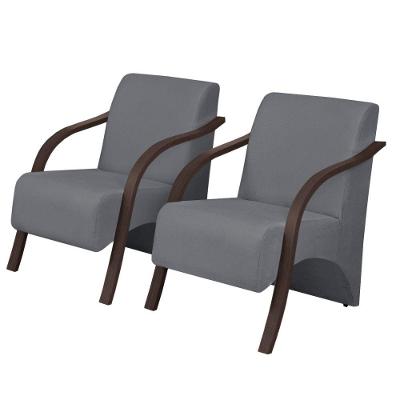 Kit 2 Poltronas Vênus 1 Lugar Pés Madeira Grafite