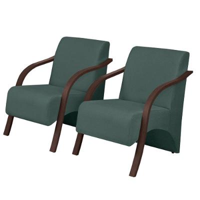 Kit 2 Poltronas Vênus 1 Lugar Braço Pé Madeira Verde