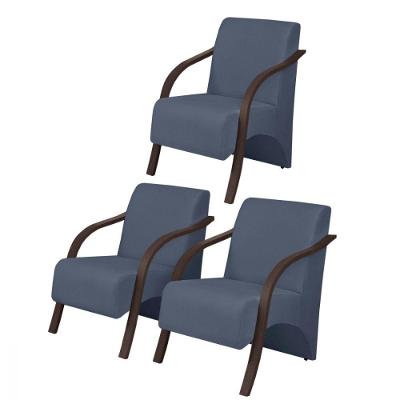 Kit 3 Poltronas Vênus 1 Lugar Pé Madeira D Salla Azul Bic