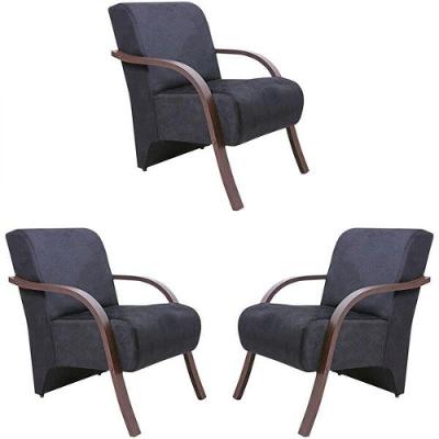 Kit 3 Poltronas Vênus 1 Lugar Suede Grafite