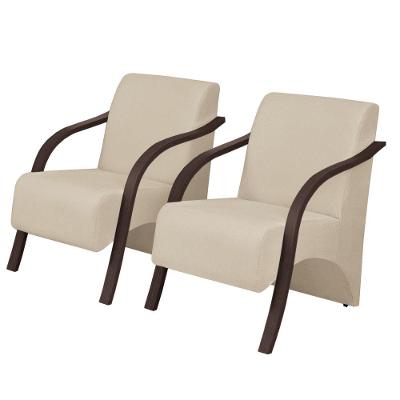 Kit 2 Poltronas Vênus 1 Lugar Braço Pé Madeira Bege