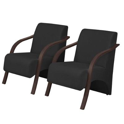 Kit 2 Poltronas Vênus 1 Lugar Braço Pé Madeira Preto