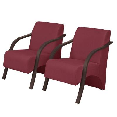 Kit 2 Poltronas Vênus 1 Lugar Braço Pé Madeira Bordô