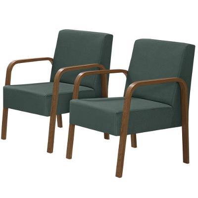 Kit 2 Poltronas 1 Lugar Jade Pé Madeira D Salla Suede Verde