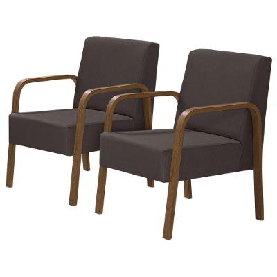 Kit 2 Poltronas 1 Lugar Jade Pé Madeira D Salla Suede Marrom