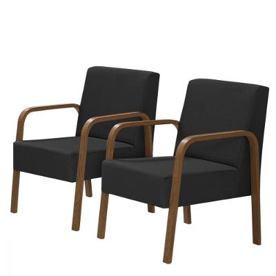 Kit 2 Poltronas 1 Lugar Jade Pé Madeira Dsalla Courino Preto