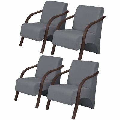 Kit 4 Poltronas 1 Lugar Vênus Pés Madeira Grafite