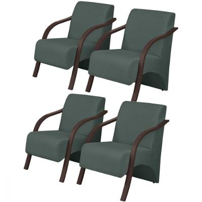 Kit 4 Poltronas 1 Lugar Vênus Pé Madeira D Salla Verde