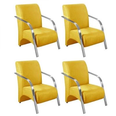 Kit 4 Poltronas 1 Lugar Vênus Pé Alumínio Amarelo