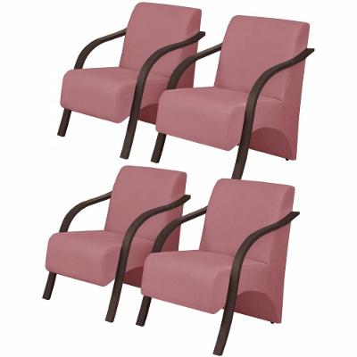 Kit 4 Poltronas 1 Lugar Vênus Braço Pé Madeira Rosa