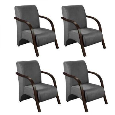 Kit 4 Poltronas 1 Lugar Vênus Braço Pé Madeira Suede Grafite Grafite
