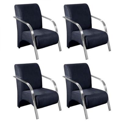 Kit 4 Poltronas 1 Lugar Vênus Braço Pé Alumínio Azul Marinho