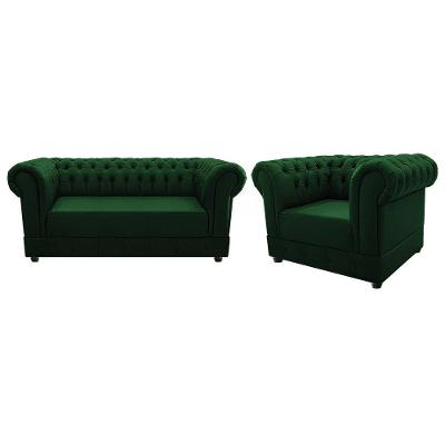 Kit Poltrona e Namoradeira Chesterfield Ana Suede Verde