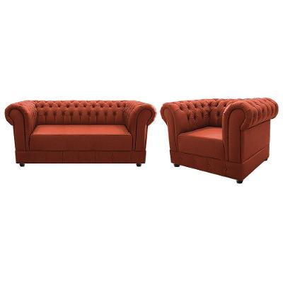Kit Poltrona e Namoradeira Chesterfield Ana Suede Terracota