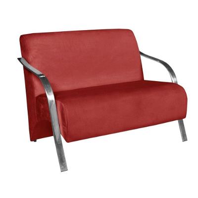 Poltrona 2 Lugar Vênus D Salla Suede Braço Alumínio Vermelho