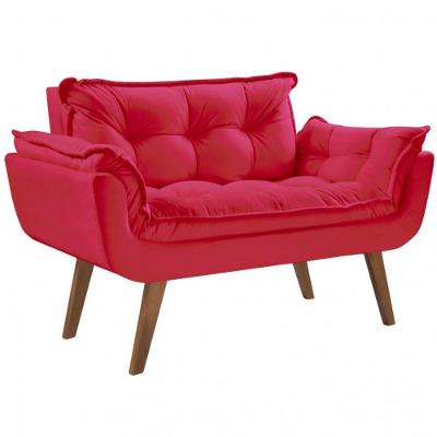 Poltrona 2 Lugares Opalla D Salla Suede Base Palito Vermelho.